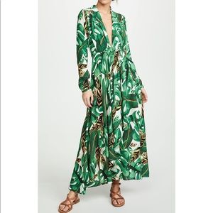 FARM Rio - Max Amazonia Long Sleeve Wrap Dress (green banana leaf print)